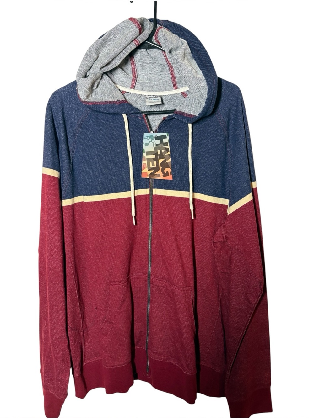 {NWT} Hang Ten Men's Colorblock Zip Hoodie - Navy & Red XL